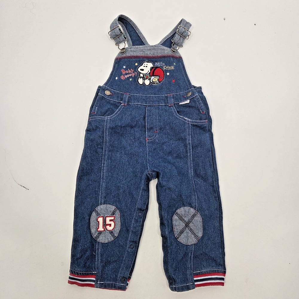 VTG Baby Snoopy Size 18 Months Overalls All Star Football Cotton Bib Y2K